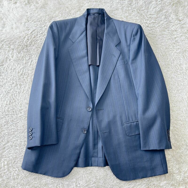 BALENCIAGA/バレンシアガ テーラードジャケット 二つボタン スーツ ウール モヘア混 ストライプ 背抜き サイドベンツ 紺 メンズA4