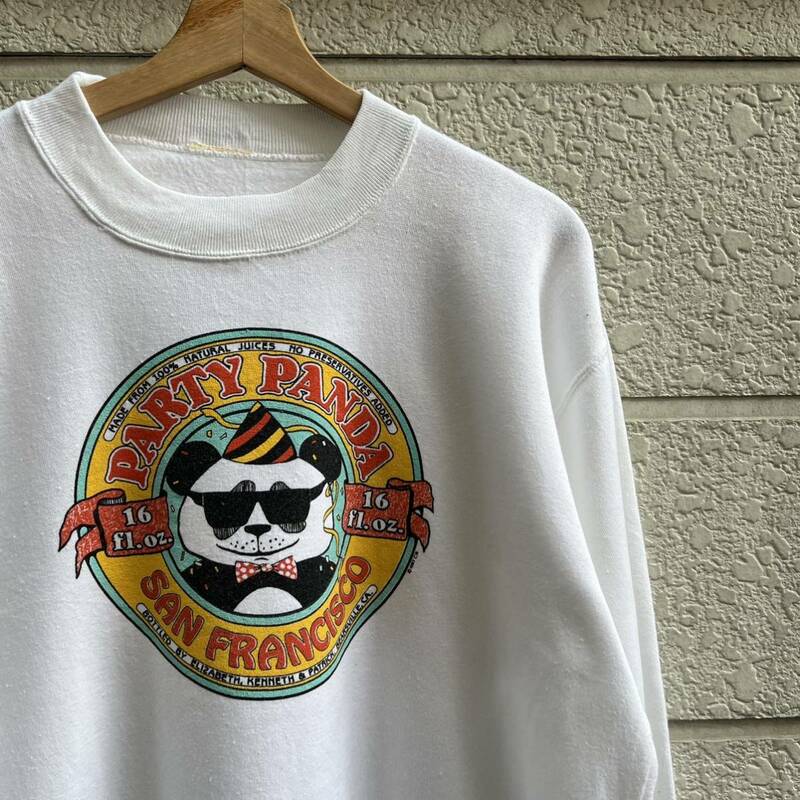 80s USA古着 スウェットシャツ 白 ホワイト パンダ PARTY PANDA トレーナー アメリカ古着 vintage ヴィンテージ 飲料系 企業プリント