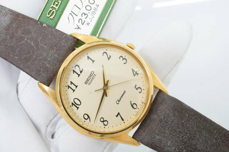 B102●作動良好 未使用デッドストック SEIKO セイコー Chronos クロノス 8121-8000 1983年製 メンズ腕時計 ゴールド金 クォーツ