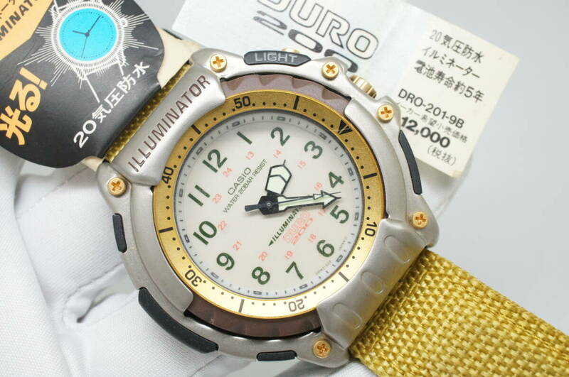 B127●作動良好 未使用デッドストック CASIO カシオ DRO-201 DURO200 ILLUMINATOR 1990年代 メンズ腕時計 コンビ クォーツ