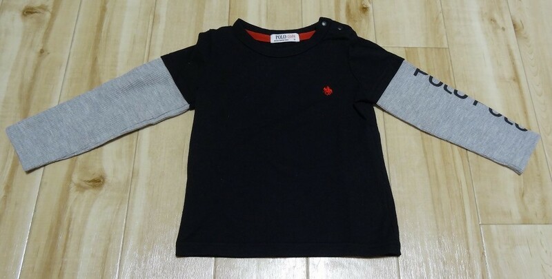 ◆ POLO Baby 重ね着風 長そで Tシャツ ◆ サイズ 95 黒 × ライトグレー ◆ ロゴ 刺繍 そで ロゴプリント 子供服 ◆ USED ◆