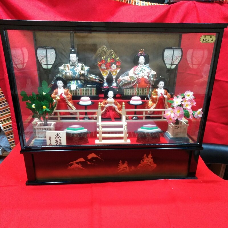 g_t R792 昭和レトロ　ガラスケース入り　お雛人形　本頭　喜付作　オルゴール付き　ひな祭り　雛飾りにいかがでしょうか♪