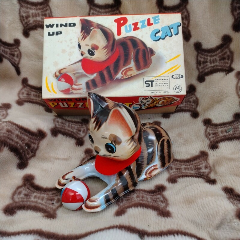 PUZZLE CAT WIND UP 箱付き　ブリキ　猫　ゼンマイ　昭和レトロ　レア　当時物　日本製　状態良好