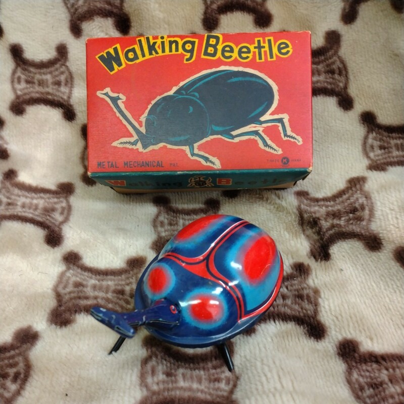 レトロ　ブリキ　箱付　ブリキ玩具　Walking Beetle ゼンマイ　昭和　レア　当時物　トレードマーク　良好　カブトムシ