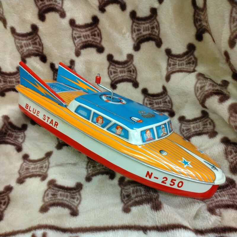 ボート　ブリキ　当時物　昭和レトロ　スピードボート　BLUE STAR N-250 ビンテージ　レア