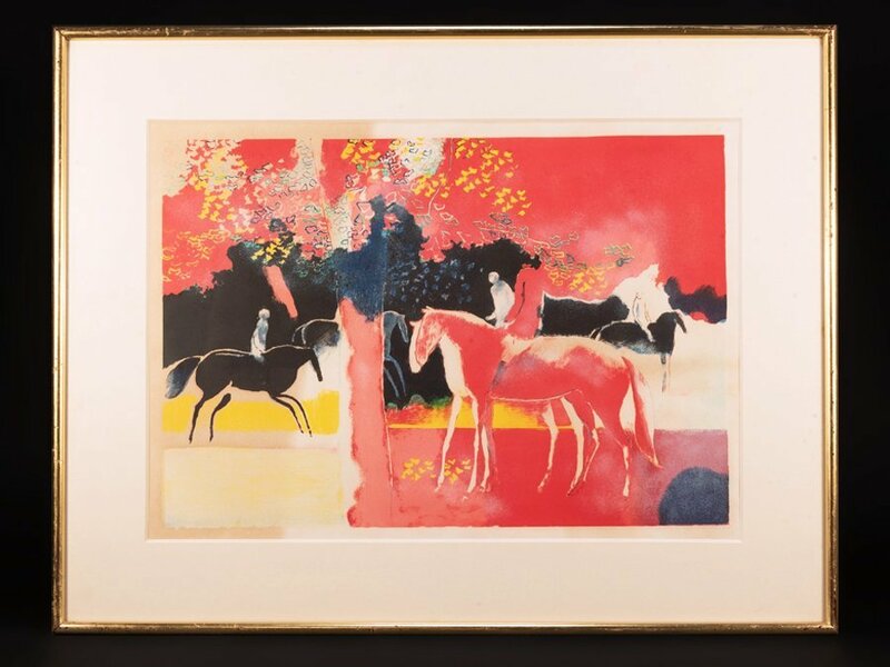 ●ポール・ギアマン 　リトグラフ　版画　赤い木と馬●