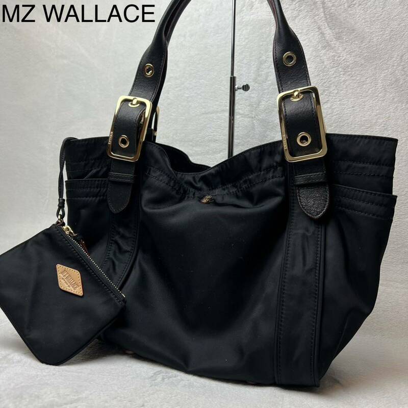 美品 MZ WALLACE レザー ナイロン ハンドバッグ ポーチ付き