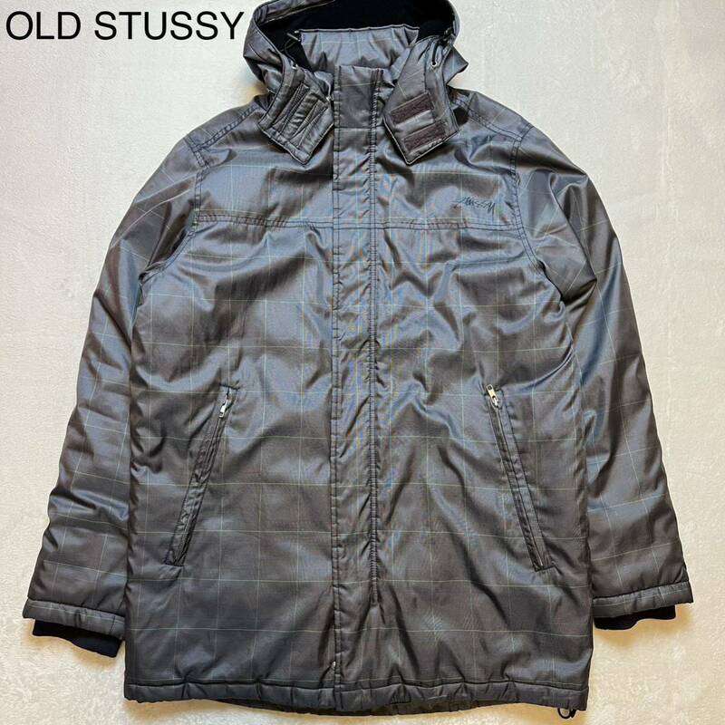 【希少/大きめのサイズ】OLD STUSSY ステューシー 中綿 プリントロゴ マウンテンパーカー コート グレー ヴィンテージ