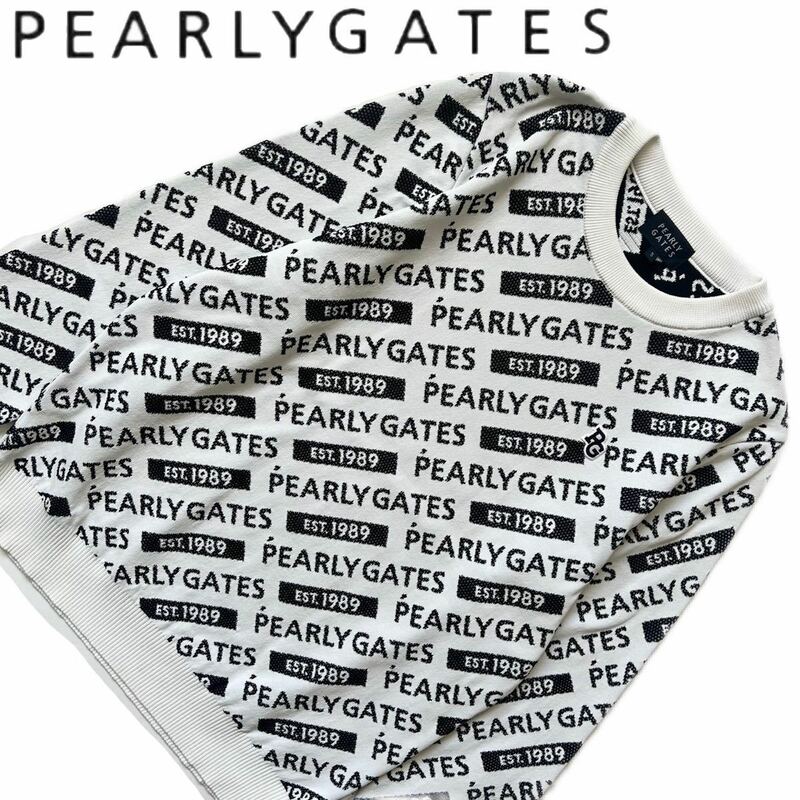 【送料無料】Pearly Gates パーリーゲイツ　総柄　ニット　セーター　5 L メンズ　長袖　ゴルフ　GOLF ロゴ　近年モデル