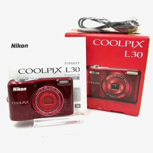 仙16【美品】Nikon COOLPIX L30 デジカメ コンデジ デジタルカメラ コンパクトカメラ レッドボディ ニコン クールピクス 付属品あり