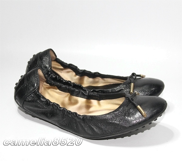 トッズ TOD'S フラットシューズ バレエシューズ 靴 黒 ブラック レザー 本革 37.5 サイズ 約23.5～24cm イタリア製 中古 美品
