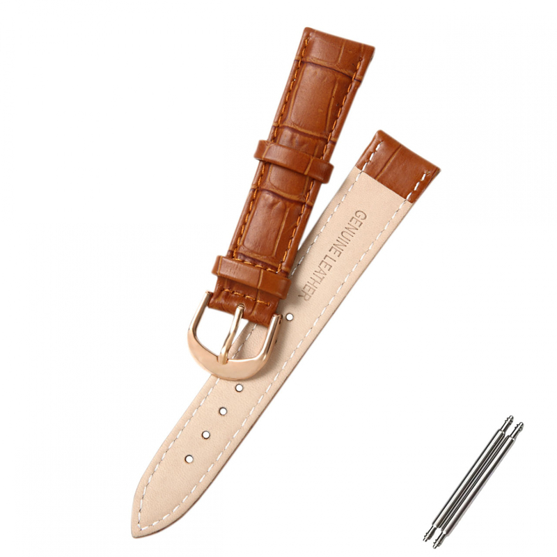 革ベルト16mm ブラウン ローズゴールドバックル 取付マニュアル+バネ棒付き 腕時計ベルト 