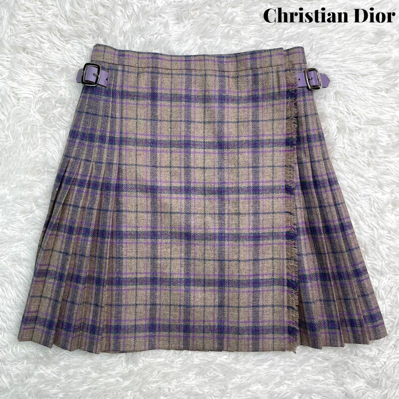 【美品】Christian Dior クリスチャン ディオール チェック プリーツ スカート 現行