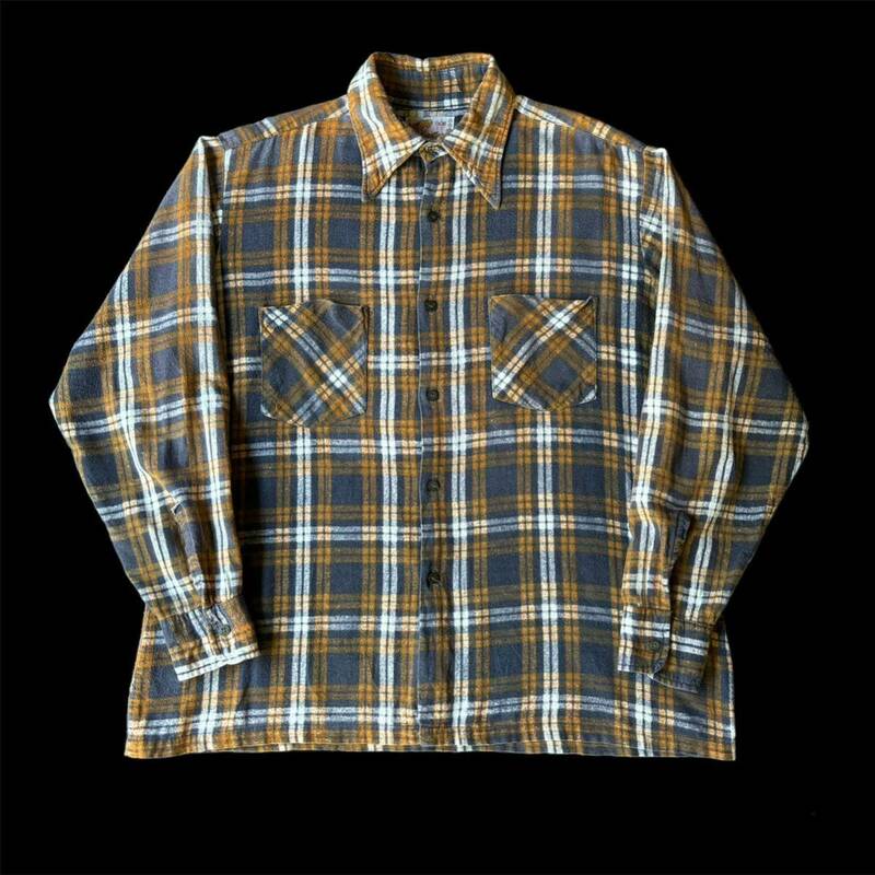 70s Cavalier Printed Flannel Box Shirt 襟芯有 70年代 キャバリア プリントフランネル ボックスシャツ プリントネル Lサイズ vintage