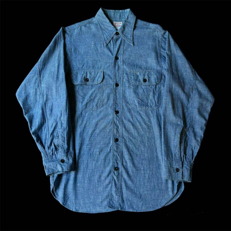 40s 5 Brother Chambray Work Shirt FiveBrother 40年代 ファイブブラザー トリプルステッチ マチ付き シャンブレー ワークシャツ vintage