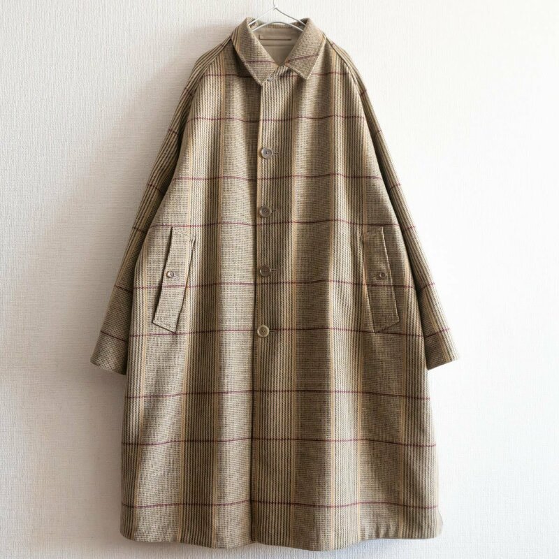 【美品】ANATOMICA【REVERSIBLE SINGLE RAGLAN COAT】46 一枚袖 チェック ウールツイード シングルラグラン コート u2402120