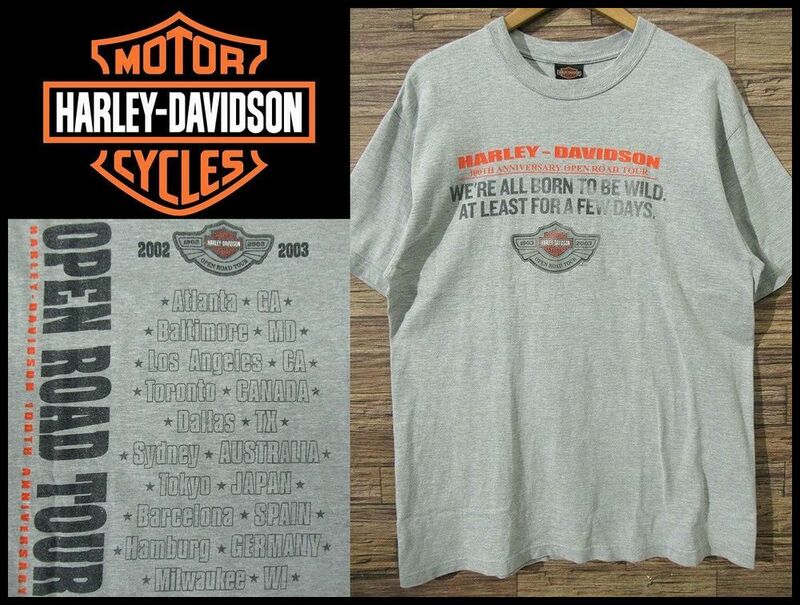 送無 G② 希少 XL サイズ HARLEY DAVIDSON ハーレーダビッドソン 03年 00s 100周年記念 オープン ロード ツアー 両面 プリント Tシャツ