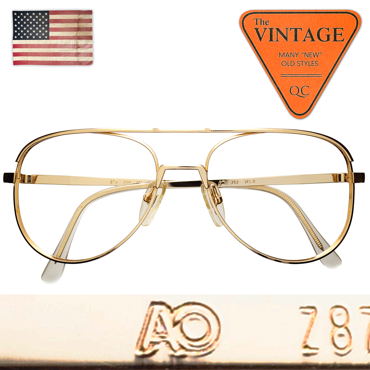 未使用デッド 70's AO アメリカンオプティカル USAヴィンテージ アビエーター ゴールド ティアドロップ サングラス眼鏡 American Optical98