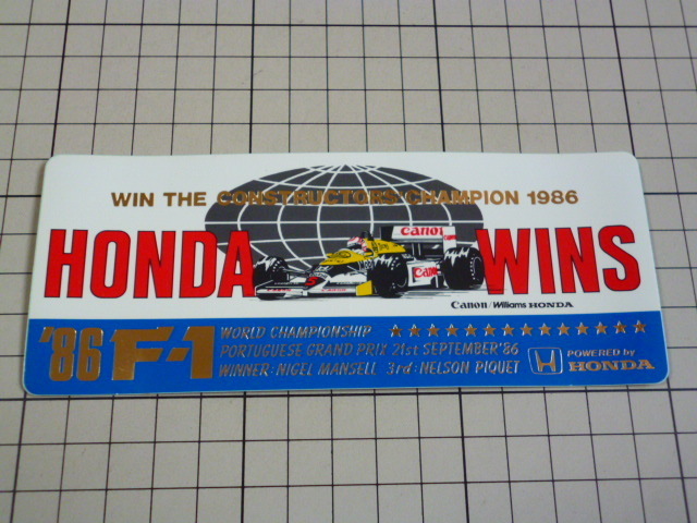 正規品 '86 F-1 Canon WILLIAMS HONDA ステッカー 当時物 です(150×60mm) F1 キャノン ウイリアムズ ホンダ NIGEL MANSELL マンセル