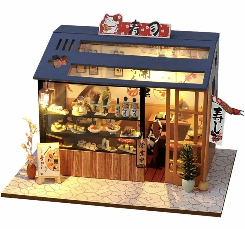 ドールハウス　組み立てキット　寿司屋　本格照明　フィギュア小物　コレクション　1/12 居酒屋　酒　寿司