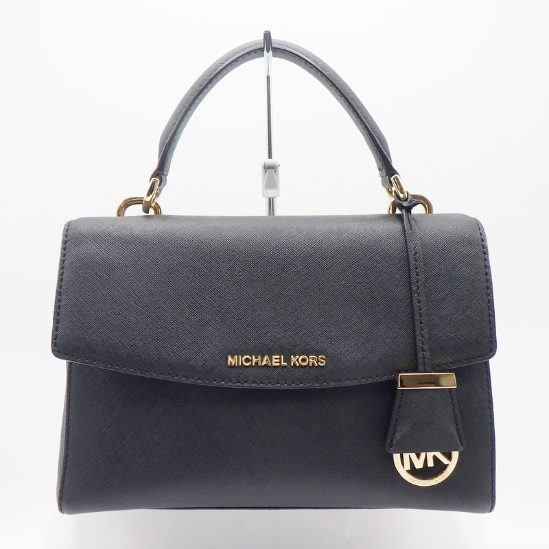 C23-211 MICHAEL KORS マイケルコース Ava アヴァ クロスボディ 2WAY ハンドバッグ レザー ブラック 黒 ゴールド金具 レディース 中古