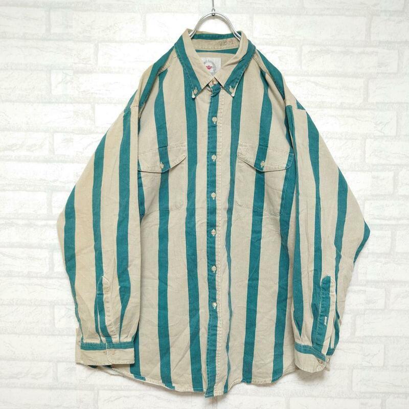 《USA古着》Mid West Garment Co. 太ライン　ストライプシャツ　ボタンダウンシャツ BDシャツ
