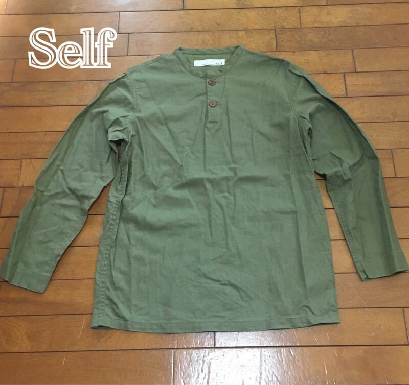 ★【 Self 】★ 綿/麻ヘンリーネックシャツ★サイズM★I-934