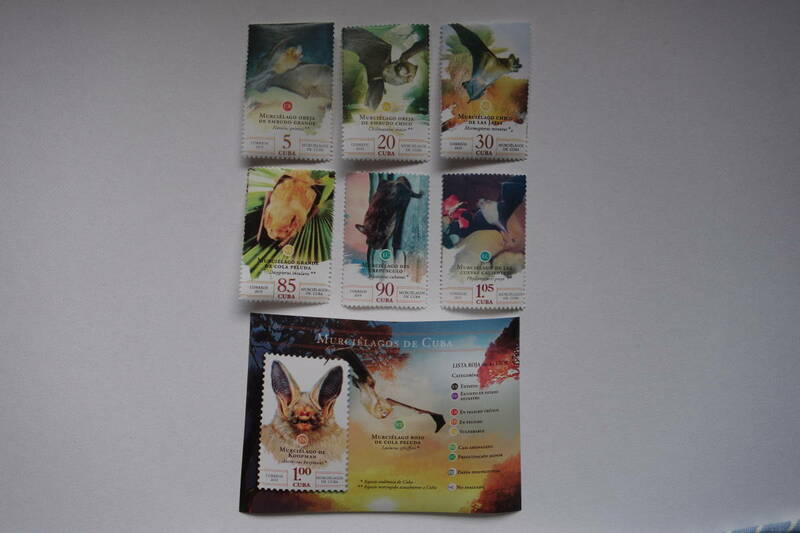 外国切手：キューバ切手 「キューバのコウモリ」 小型シートと単片6種完 未使用