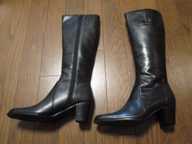 本革　レザー　ロングブーツ ２３ｃｍ　黒