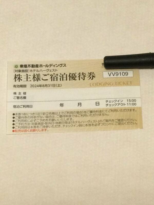 東急不動産ホールディングス　株主　宿泊優待券　1枚　有効期限2024年8月31日