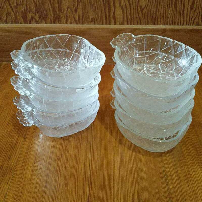 昭和レトロ 小鉢 10個セット プレスガラス デザート皿 フルーツ皿 ガラス パイナップル アンティーク 送料無料