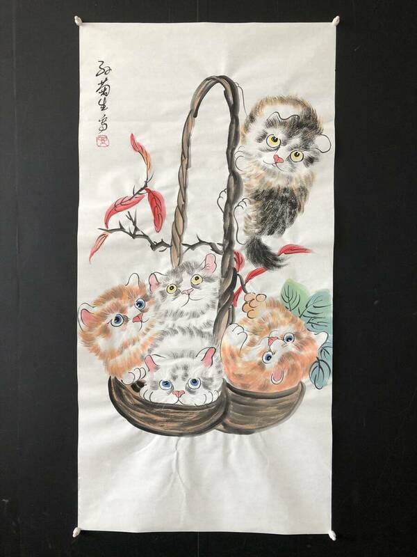 *珍品旧蔵*中国 當代畫家【孫菊生】猫 畫芯 純手繪 LRF0218