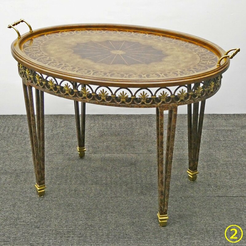 ♯2) MAITLAND SMITH メートランドスミス トレイテーブル 象嵌細工 真鍮装飾 サイドテーブル ティーテーブル 英国 イギリス 最高級家具