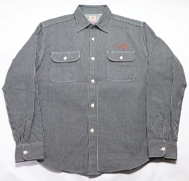 SugarCane (シュガーケーン) Hickory Stripe Work Shirt / 刺繍 ヒッコリーストライプ ワークシャツ sc27432 美品 ブラック size L