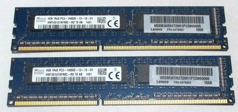 SK hynix 8GB 4GBx2枚 　HMT451U7BFR8C-RD PC3-14900E