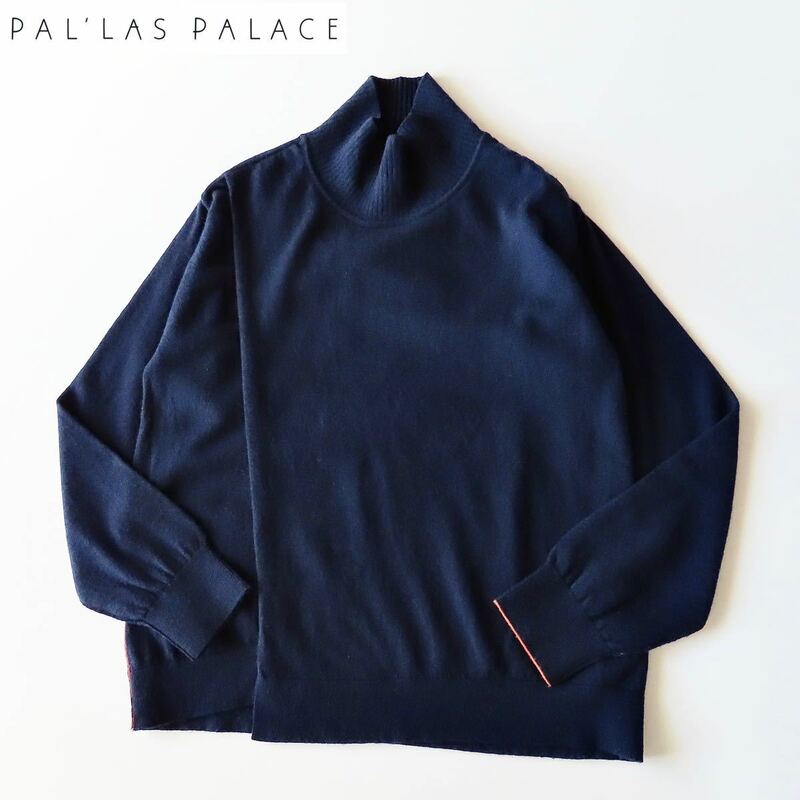 19AW Pal'las Palace パラスパレス ウールカシミヤハイネックニット 2 M ネイビー系 カシュクールデザイン タートルネック セーター