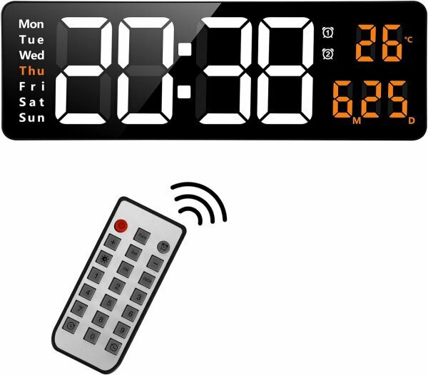 16.2インチ 大画面デジタル時計 壁掛け 卓上 大文字 大型目覚まし時計 温度/日付表示 アラーム カウントダウン リモコン付き USB給電