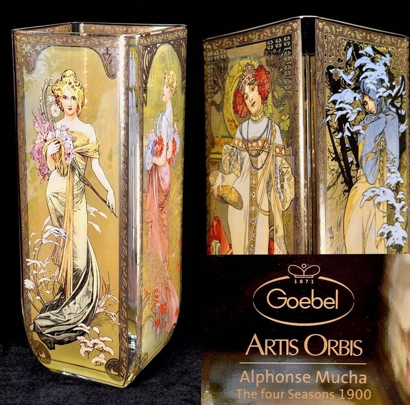 超貴重！ ドイツ Goebel ゲーベル Artis Orbisシリーズ Mucha アルフォンス・ミュシャ 「四季」 1900年版 絵変わり花瓶