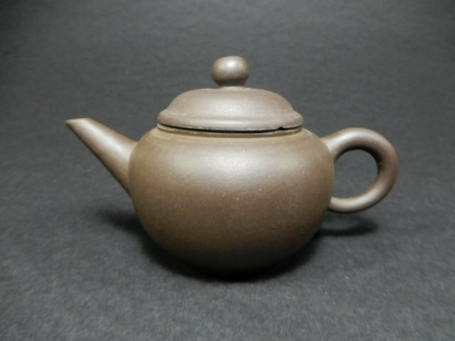 中国　宣興製清香　紫泥　後手急須　印有　茶注　煎茶道具　茶道具　コレクション　Q-360
