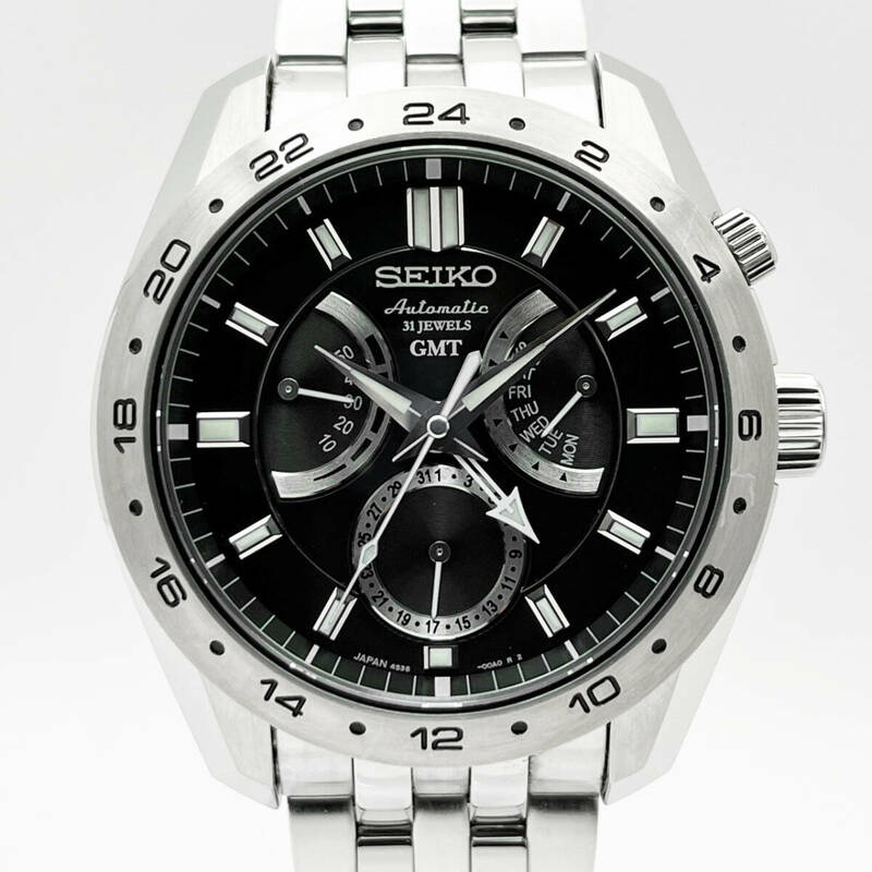 美品 稼働品 SEIKO セイコー メカニカル GMT SARN001 4S36-00A0 雫石高級時計工房製 パワーリザーブ デイデイト レトログラード 自動巻