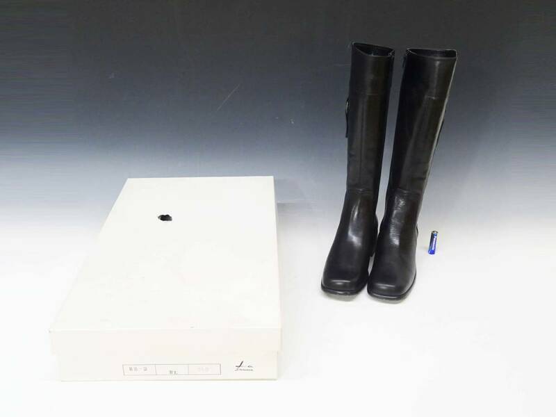 ◆(NS) ロングブーツ サイドファスナー 本革 レザー ブラック 黒 24.0㎝ 箱付 冬靴 ブーツ レディース 女性用 ファッション