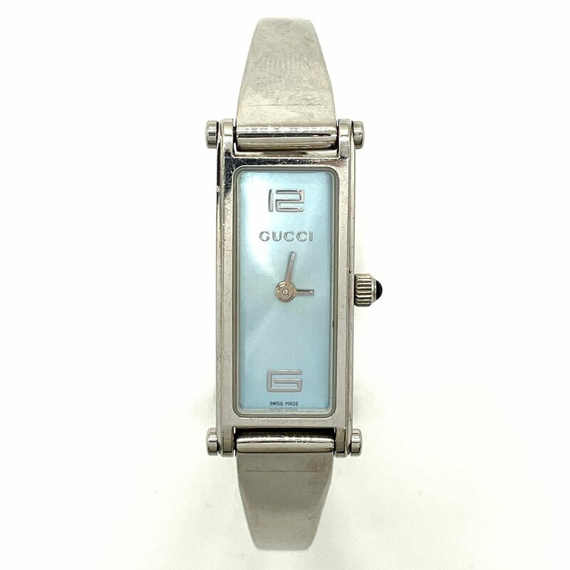 不動品 GUCCI グッチ 1500L バングル 腕時計 SS シルバー スカイブルー アナログ クオーツ レディース ジャンク