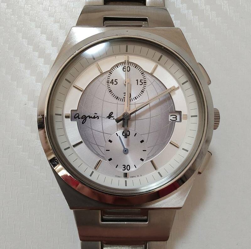 ◆アニエスb.　クオーツ腕時計　クロノグラフ　[7T94-0BK0]