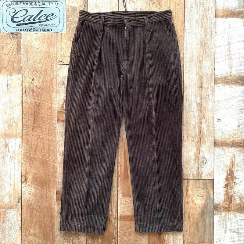 CALEE Corduroy two tuck trousers brown 1プリーツ キャリー 太畝 コーデュロイ トラウザーパンツ L ブラウン ワイドパンツ