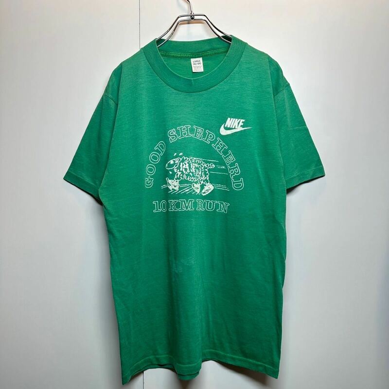 【L】70s 80s Vintage Nike Print S/S T Shirt Green ナイキ プリントTシャツ 70年代 80年代 USA製 半袖 T106