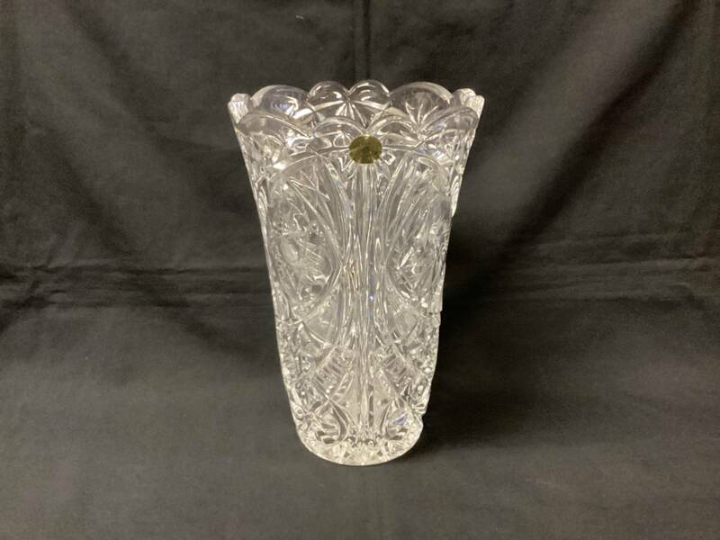 カットガラス　花瓶　CZECH REPUBLIC チェコ　ハンドカット　24%pbo クリスタル　ボヘミア
