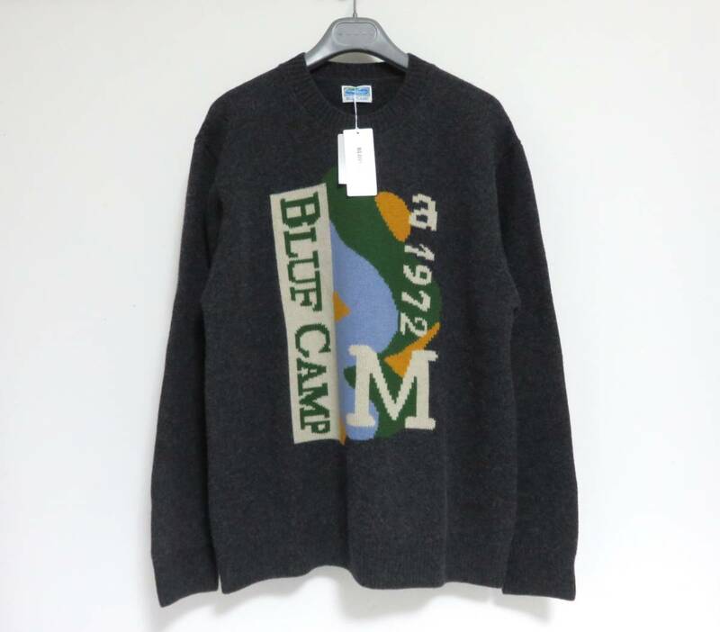 送料無料 定価4.1万 新品 BLUFCAMP Intarsia Sweater M チャコールグレー ブルーフキャンプ ニット セーター