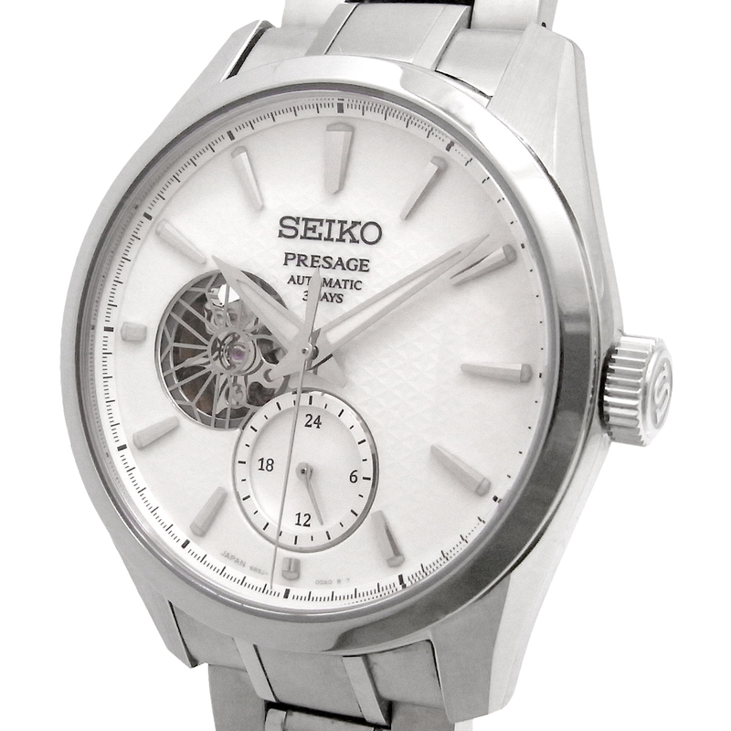 セイコー プレザージュ メンズ 白文字盤 自動巻き オートマ 3DAYS SARJ001 6R5J-00A0 24時間計 SEIKO PRESAGE