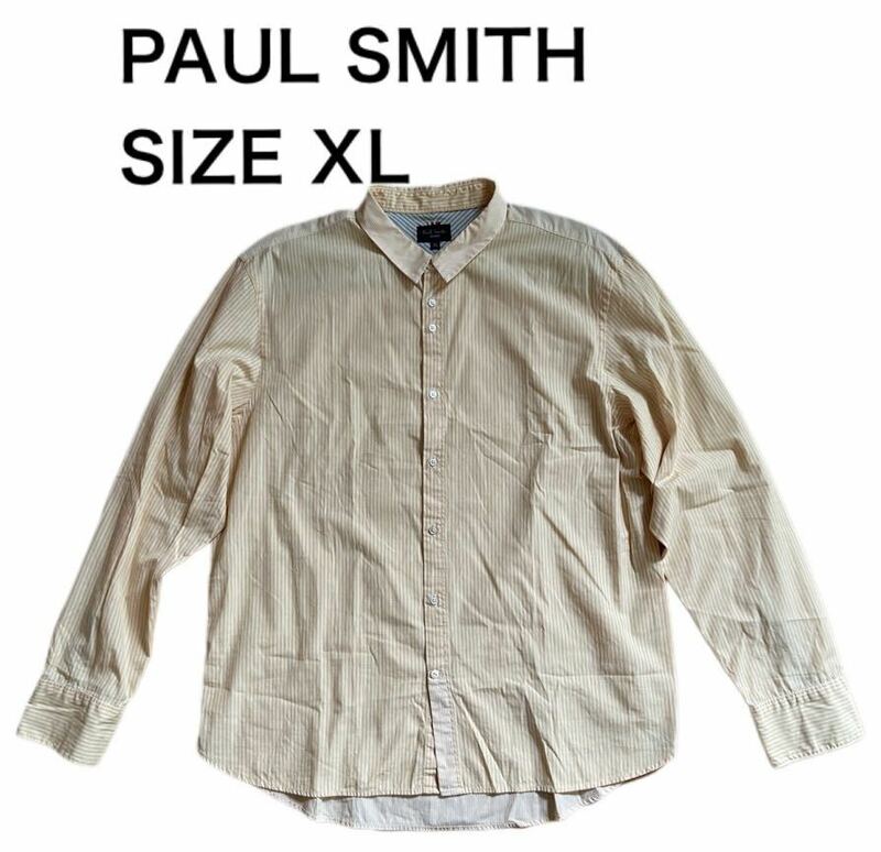 【送料無料】中古 PAUL SMITH ポールスミス 長袖シャツBD コットン ストライプ イエロー サイズXL