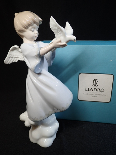 62013[TS]箱付き/美品♪ ◆LLADRO/リヤドロ◆フィギュリン No.8533 『願いよ、届け！』 陶器の置物/天使 鳩